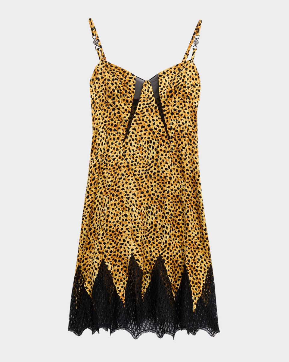 Printed Crepe Satin Mini Slip Dress